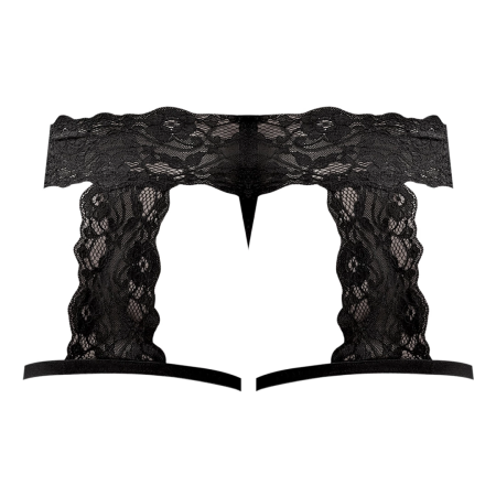 Male Power Scandal-Lace Garter Shorts L/XL Black - Mesh & Lace Design