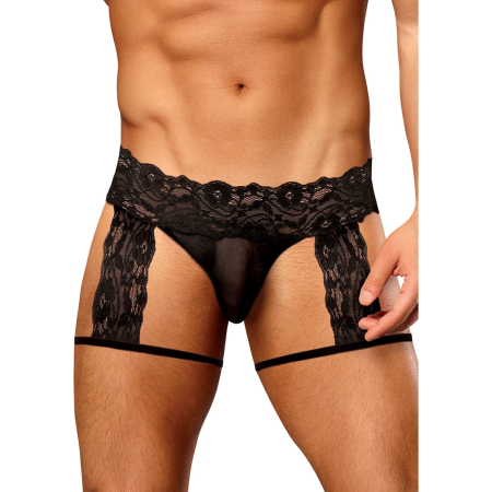 Male Power Scandal-Lace Garter Shorts L/XL Black - Mesh & Lace Design
