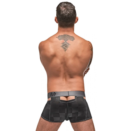 Male Power Check'd Mate Cutout Shorts XL Black Stylish Mesh Design