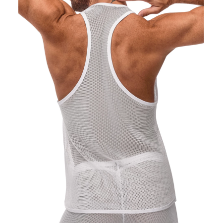 Male Power Stretch Net Tank Top S/M White - Breathable Mesh Design