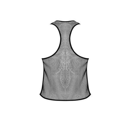 Male Power Stretch Net Tank Top Black L/XL - Racerback Design