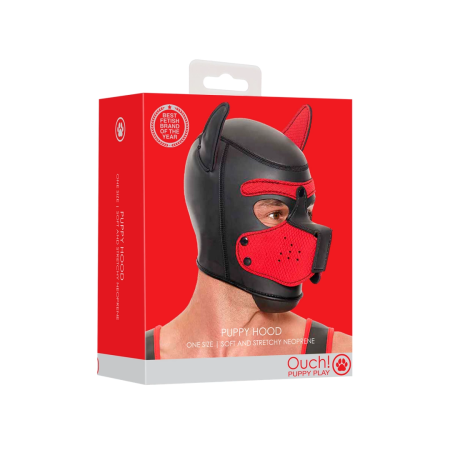 OUCH! Neoprene Puppy Hood Red - Adjustable Mask with Detachable Muzzle