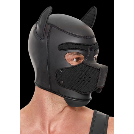 OUCH! Neoprene Puppy Play Mask Black - Adjustable Detachable Muzzle