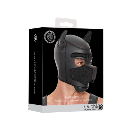 OUCH! Neoprene Puppy Play Mask Black - Adjustable Detachable Muzzle