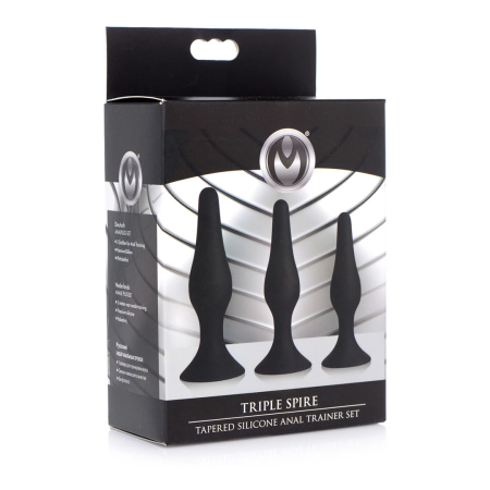 XR Brands Triple Spire Silicone Training Set 3-Piece Black Tapered Design