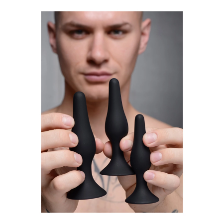 XR Brands Triple Spire Silicone Training Set 3-Piece Black Tapered Design