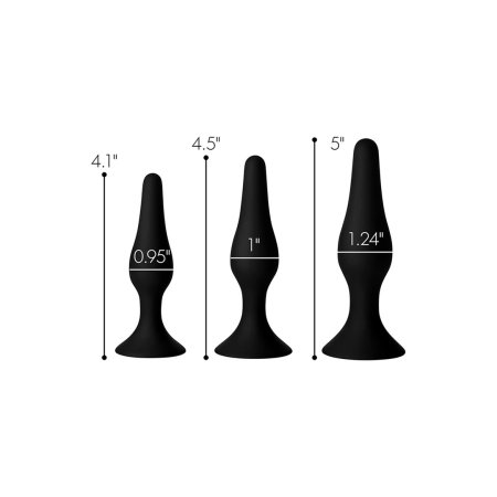 XR Brands Triple Spire Silicone Training Set 3-Piece Black Tapered Design