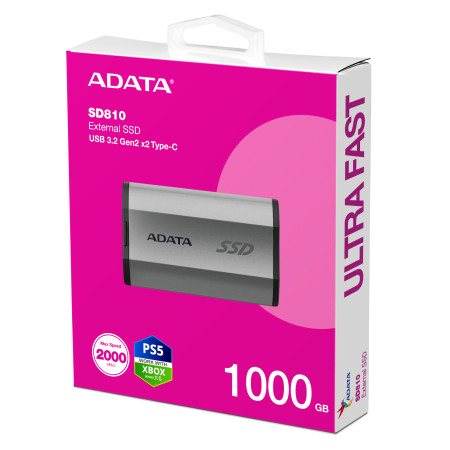 ADATA SD810 1 TB C tipo USB 3.2 Gen 2x2 Juoda, Sidabras