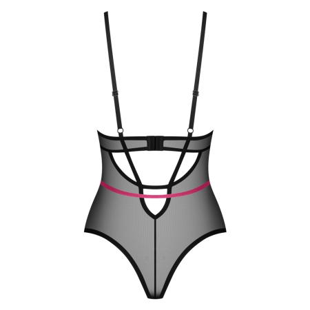 Obsessive Novenes Transparent Bodysuit M/L Black-Pink Adjustable