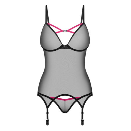 Obsessive Novenes Basque & Thong Set Black XS/S Pink Accents