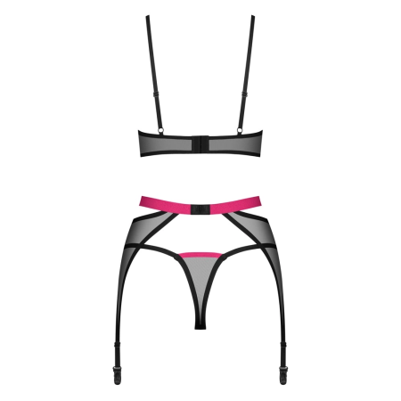 Obsessive Novenes Lingerie Set XS/S Black & Pink, 3-Piece Adjustable