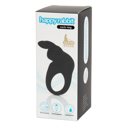Happy Rabbit Black Intimate Ring with Vibrating Flexible Ears