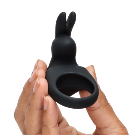 Happy Rabbit Black Intimate Ring with Vibrating Flexible Ears