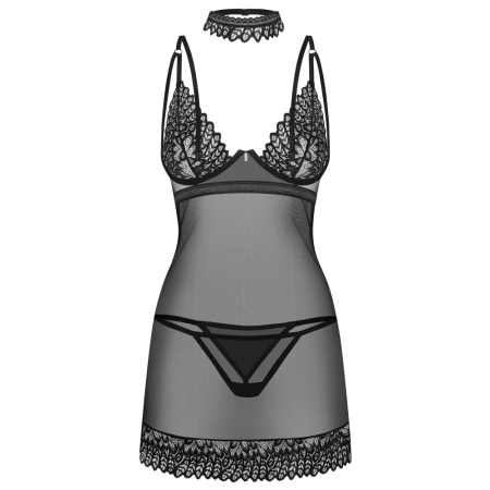 Obsessive Donarella Chemise Set XS/S - Black, 3-Piece, Adjustable Fit