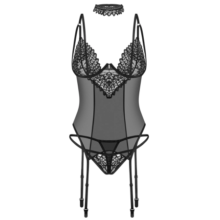 Obsessive Donarella Basque Set Black M/L - 3-Piece Elegant Lingerie