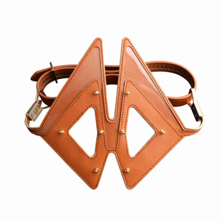 LOCKINK Vixen Adjustable Leather Blindfold Set Brown - Removable Eye Flaps
