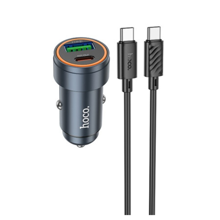 Automobilinis įkroviklis Hoco Z57A 30W USB-C/USB-A su USB-C į USB-C kabeliu 1.0m pilkas