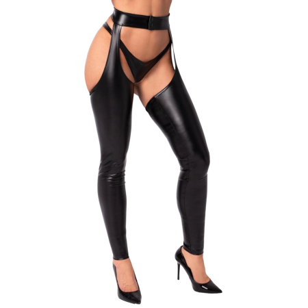 Noir Handmade Powerwetlook Chaps XL, Open-Back Black Trousers