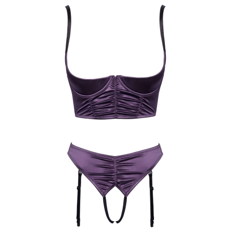Cottelli LINGERIE Satin Quarter Cup Bra & Open Suspender Thong Purple 75B