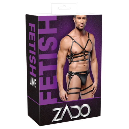 ZADO Leather Harness Set M/L - Adjustable Black Straps & Silver Details