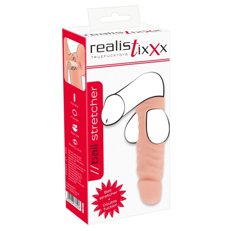 Realistixxx Ball Stretcher with Dual Attachment, Skin-Tone TPE, 14.8 cm