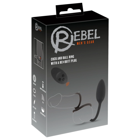Rebel Power Dual Ring Set with Remote-Controlled Vibrating Plug, Black