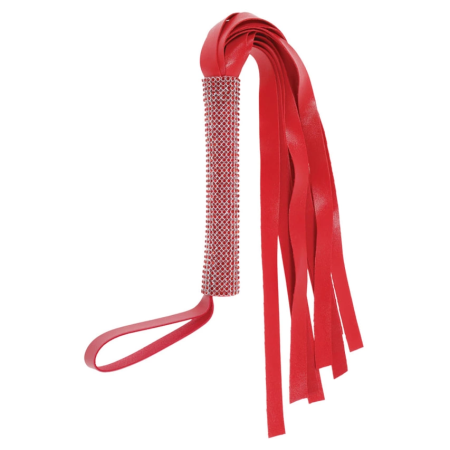 Sportsheets Amor Sparkle Flogger Red - Vegan Leather, Rhinestone Handle