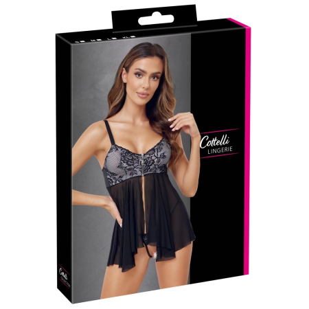 Cottelli Lingerie Babydoll Set with Front Zip & Lace - Size M