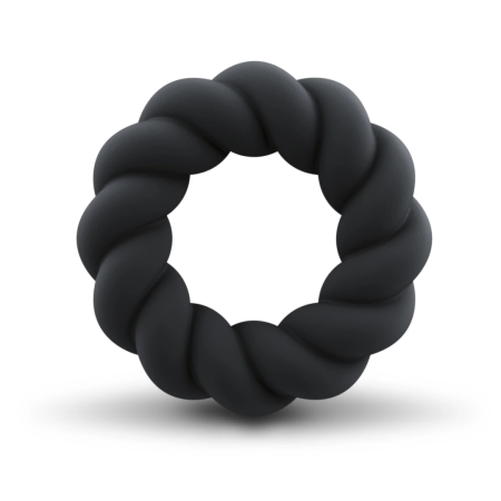 Rocks-Off Twist Intimate Silicone Ring Black - Flexible, Ribbed Design