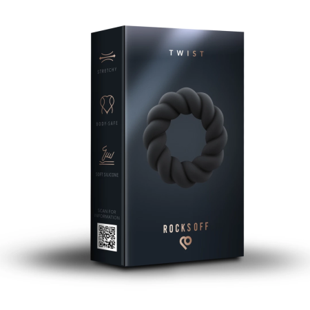 Rocks-Off Twist Intimate Silicone Ring Black - Flexible, Ribbed Design