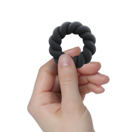 Rocks-Off Twist Intimate Silicone Ring Black - Flexible, Ribbed Design