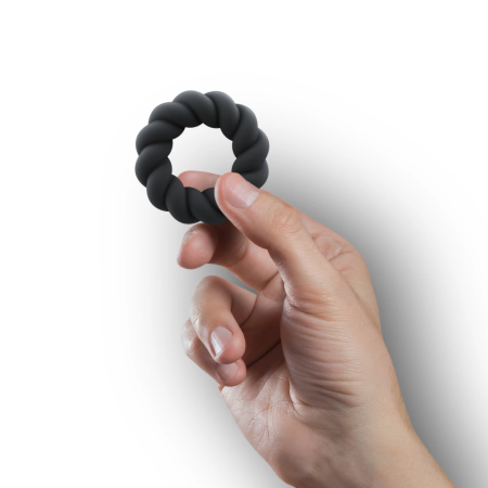 Rocks-Off Twist Intimate Silicone Ring Black - Flexible, Ribbed Design