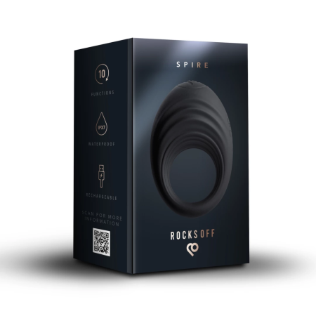 Rocks-Off Spire Vibrating Liquid Silicone Ring Black USB Rechargeable