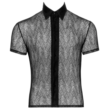 Svenjoyment Lace Shirt L Black - Soft Transparent Stretch, Button Front