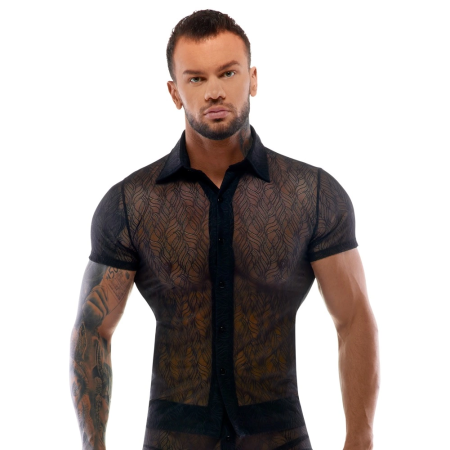 Svenjoyment Transparent Lace Shirt M - Black, Stretch, Buttoned Front