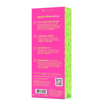 B Swish Bgood Infinite Deluxe Rechargeable Silicone Massager 18cm Pink