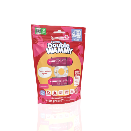 The Screaming O 4B Double Wammy Vibrating Ring Strawberry, Dual Motor
