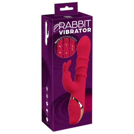 You2Toys Rabbit Vibrator 3 Moving Rings Silicone Waterproof 23.7cm Pink