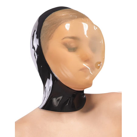 LateX Vacuum Face Mask 0.4mm with Back Zipper Black Latex