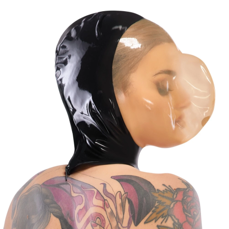 LateX Vacuum Face Mask 0.4mm with Back Zipper Black Latex