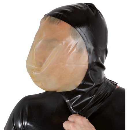 LateX Vacuum Face Mask 0.4mm with Back Zipper Black Latex