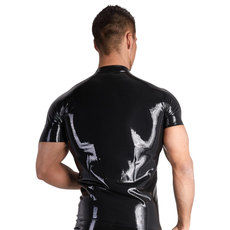LateX Collection Men's Shirt L Black Latex Stand-Up Collar Zip Front