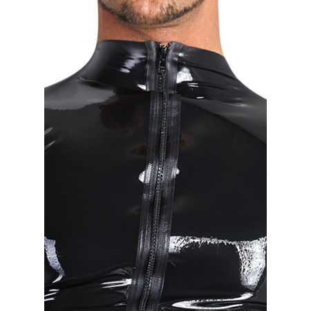 LateX Collection Men's Shirt L Black Latex Stand-Up Collar Zip Front