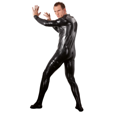 LateX Men's Jumpsuit Black Latex 0.4mm with 3-Way Zip, Size M