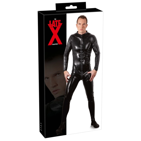 LateX Men's Black Latex Jumpsuit S with 3-Way Zipper, 0.4 mm