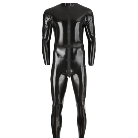 LateX Men's Black Latex Jumpsuit S with 3-Way Zipper, 0.4 mm