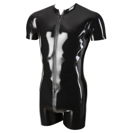 LateX Men's Latex Playsuit L - Skin-Tight 3-Way Zip Suit, 0.4mm