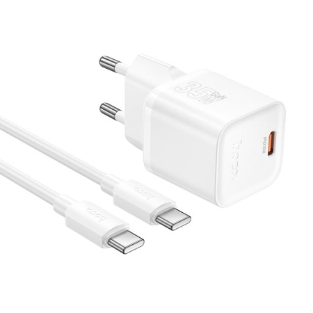 Įkroviklis Hoco N66 35W GaN USB-C/USB-A + USB-C to USB-C kabelis 1.0m baltas
