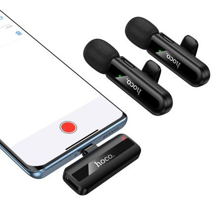 Belaidžių mikrofonų rinkinys Hoco L20A USB-C/Lightning juodas