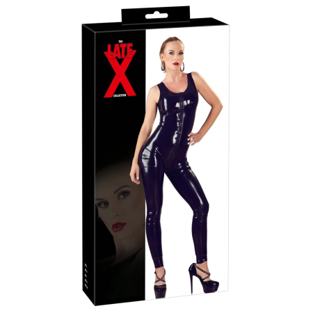LateX Sleeveless Black Latex Catsuit L with 3-Way Zipper, 0.4mm
